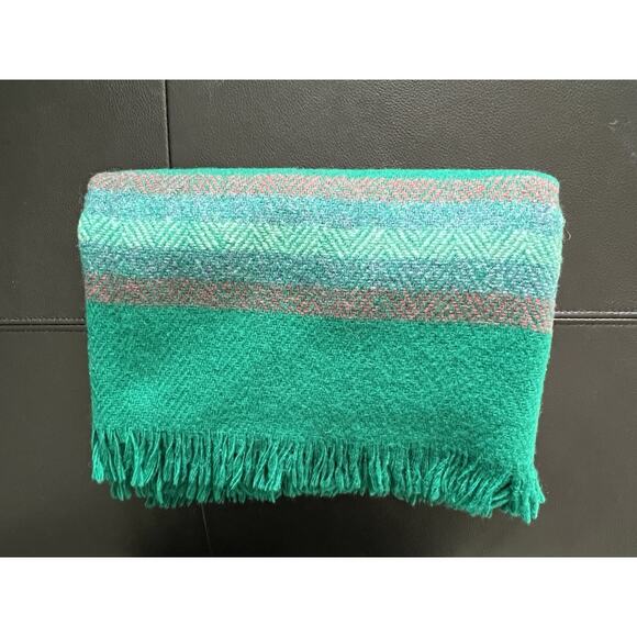 VTG Avoca Handweavers Green Stripe Woven 100% Wool Throw Blanket Shawl 54" x 36" - Picture 6 of 7